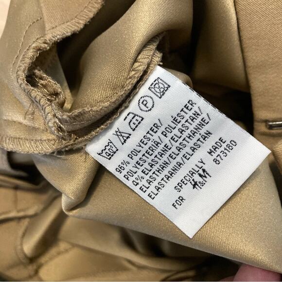 H&M Hennes Faux Suede Tan Wide Straight Leg Mid Rise Trousers Slacks Dress Pants - Picture 10 of 10